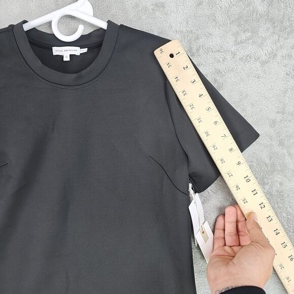 Good American Shift Dress Womens 0 Black Scuba Neoprene Shoulder Pads Mini NWT - Picture 7 of 8